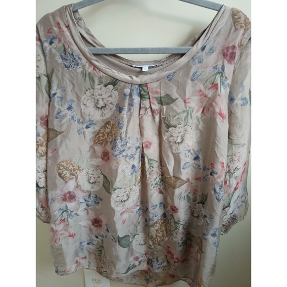 Tempo Paris Tops - Tempo Paris Silk Blouse Womens M‎ Floral Silk Layer Sequin Tunic Top Italy Made
